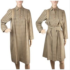 Vintage Livio De Simone Wool Plaid Belted Dress Small